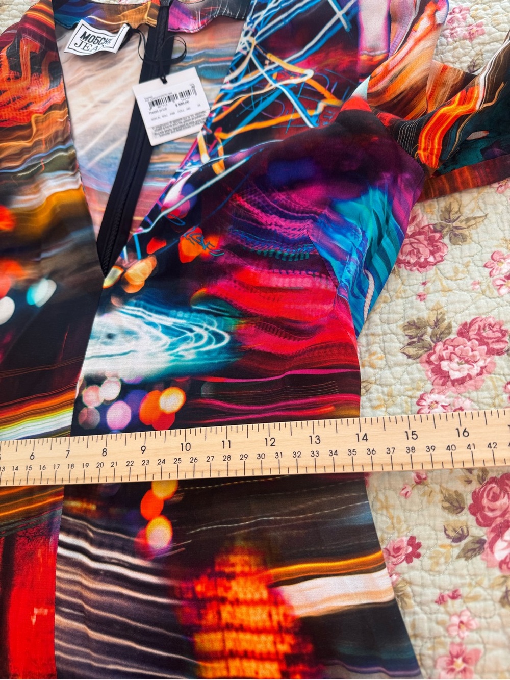 Moschino Jeans NWT Asymmetrical Midi Dress Neon City Print Party Designer size 6 - Picture 7 of 9